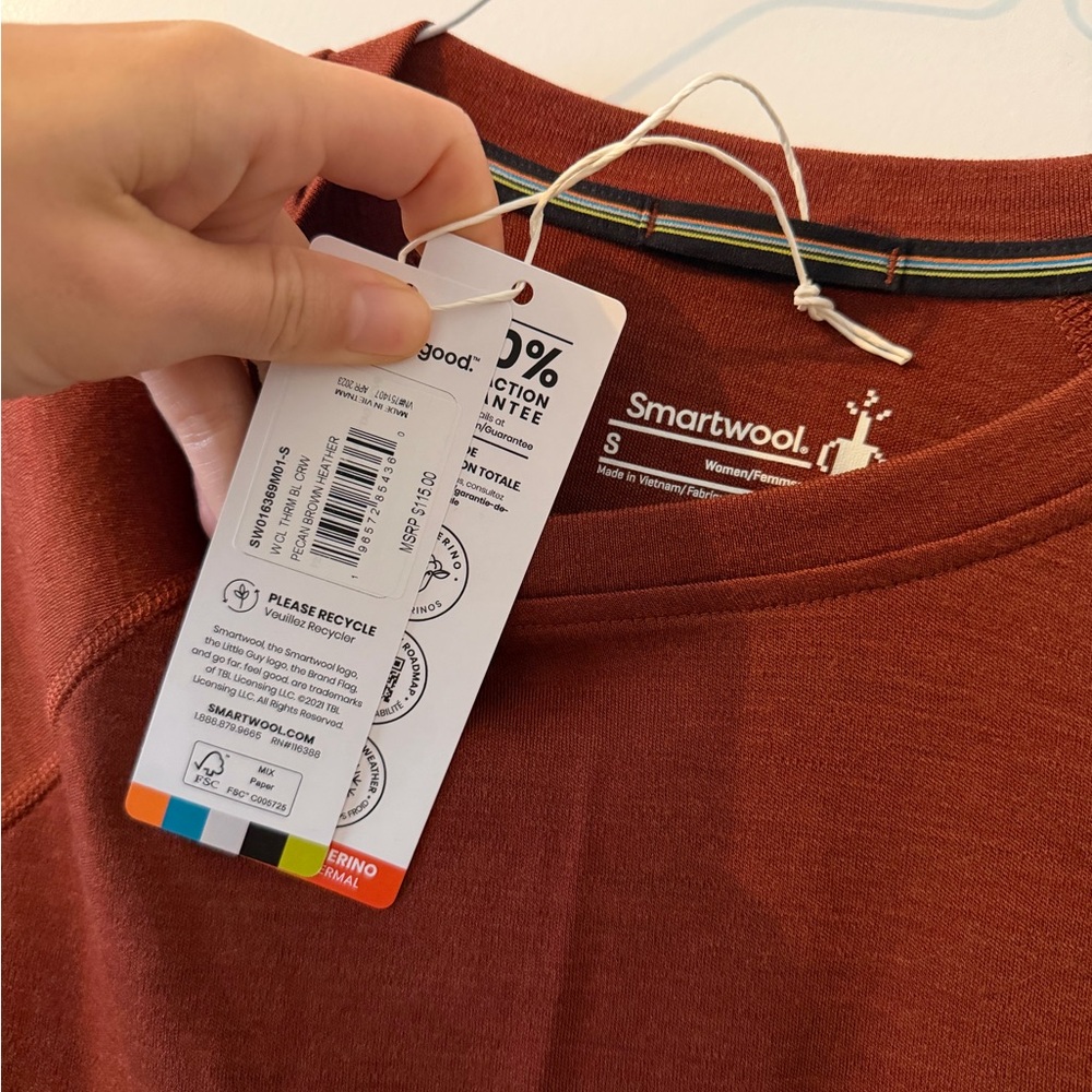 NWT Smartwool Thermal Merino Classic Baselayer Crew Top - Pecan Brown Heather, S - Picture 3 of 4